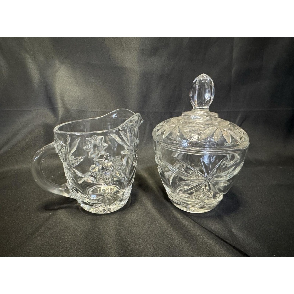 Anchor Hocking Sugar Bowl & Lid Creamer Prescut Star of David Crystal tableware